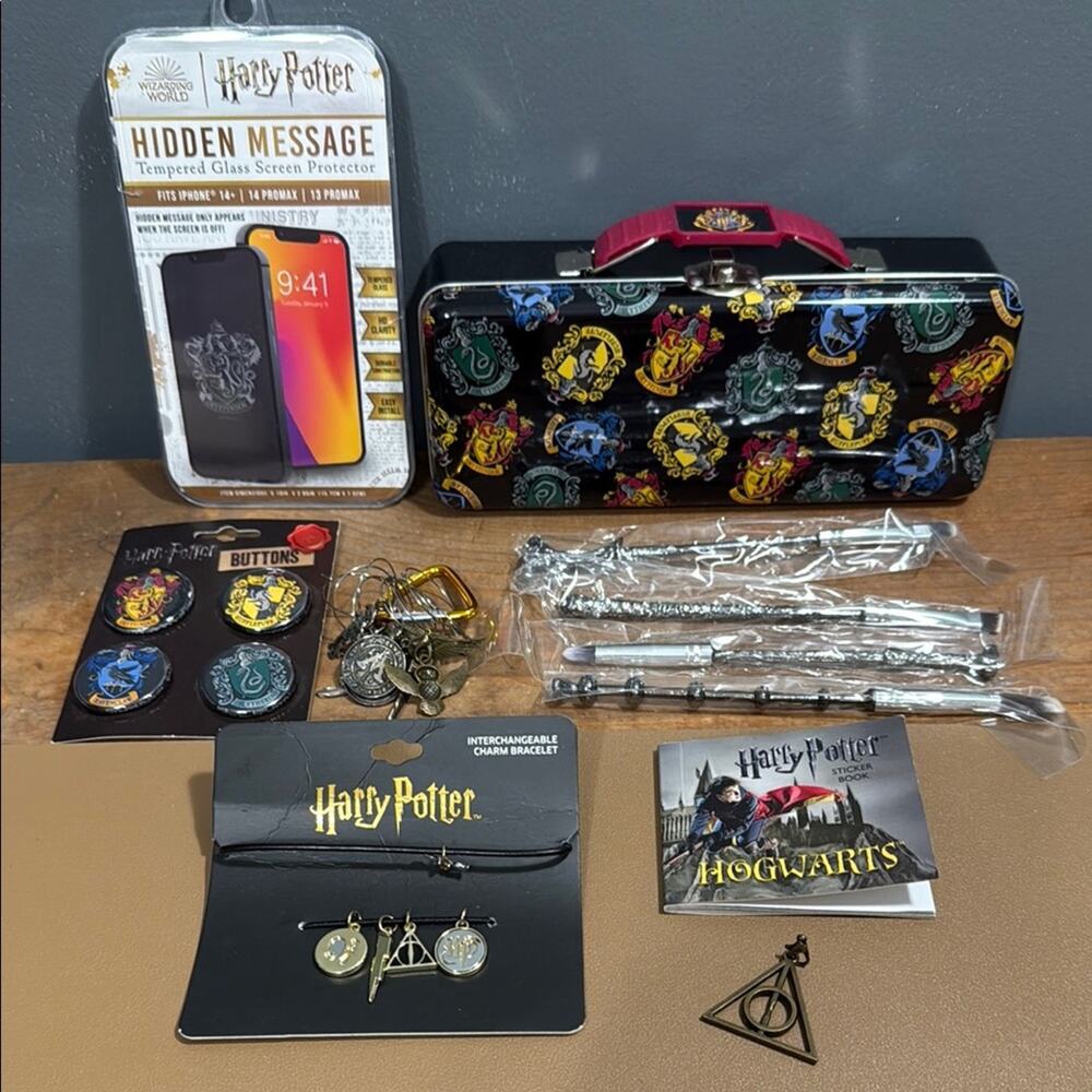 Harry Potter charm bracelet make up brushes wine glass decor buttons stickers